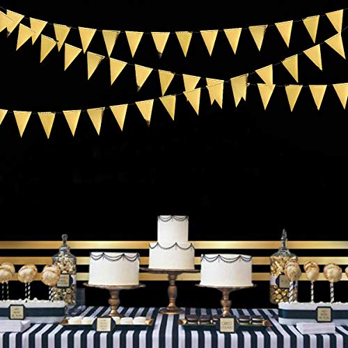40 Ft Gold Triangle Flags Banner Double Sided Metallic Paper Pennant Bunting Garland for Wedding Baby Bridal Shower Birthday Bachelorette Engagement Anniversary Hen Party Decoration Supplies