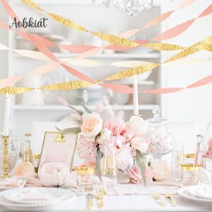 AOBKIAT Wedding Party Decorations, 8 Rolls Pink Gold Crepe Paper Streamers for Wedding, Bachelorette, Birthday, Baby Bridal Shower, Valentines Day Party Backdrop Decorations, 82ft Long