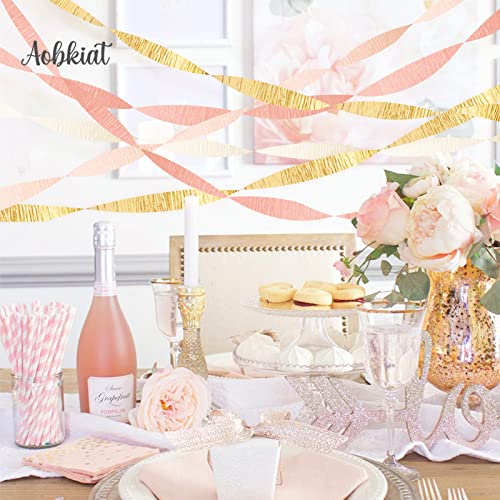 AOBKIAT Wedding Party Decorations, 8 Rolls Pink Gold Crepe Paper Streamers for Wedding, Bachelorette, Birthday, Baby Bridal Shower, Valentines Day Party Backdrop Decorations, 82ft Long