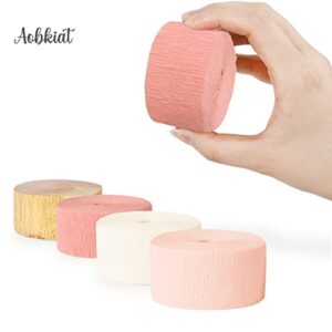 AOBKIAT Wedding Party Decorations, 8 Rolls Pink Gold Crepe Paper Streamers for Wedding, Bachelorette, Birthday, Baby Bridal Shower, Valentines Day Party Backdrop Decorations, 82ft Long