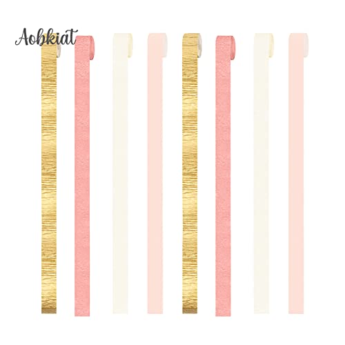 AOBKIAT Wedding Party Decorations, 8 Rolls Pink Gold Crepe Paper Streamers for Wedding, Bachelorette, Birthday, Baby Bridal Shower, Valentines Day Party Backdrop Decorations, 82ft Long