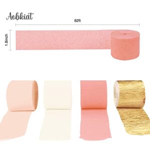 AOBKIAT Wedding Party Decorations, 8 Rolls Pink Gold Crepe Paper Streamers for Wedding, Bachelorette, Birthday, Baby Bridal Shower, Valentines Day Party Backdrop Decorations, 82ft Long