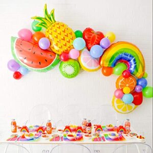 fruit balloon garland arch kit-two-tti fruity theme party decorations supplies mixed jumbo watermelon, pineapple, rainbow aluminum foil balloons for sweet birthday party, baby shower