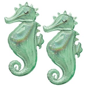 set of 2 holographic sparkle seahorse jumbo 38″ foil balloons by anagram