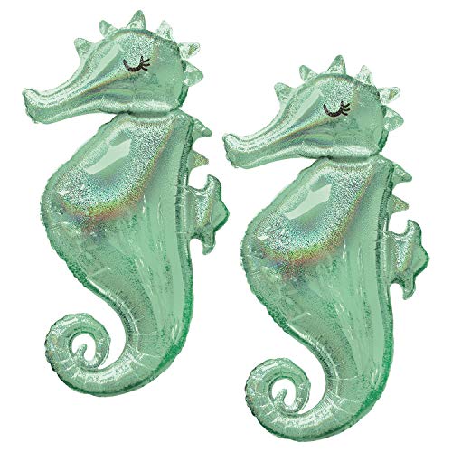 Set of 2 Holographic Sparkle Seahorse Jumbo 38" Foil Balloons by Anagram