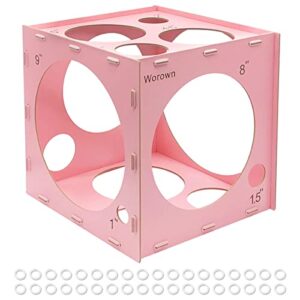 worown 14 holes pink collapsible mdf balloon sizer box, 1-10 inch balloon sizer cube, balloon size measurement tools for balloon arches, balloon decorations
