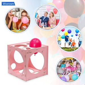 Worown 14 Holes Pink Collapsible MDF Balloon Sizer Box, 1-10 Inch Balloon Sizer Cube, Balloon Size Measurement Tools for Balloon Arches, Balloon Decorations