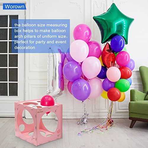 Worown 14 Holes Pink Collapsible MDF Balloon Sizer Box, 1-10 Inch Balloon Sizer Cube, Balloon Size Measurement Tools for Balloon Arches, Balloon Decorations