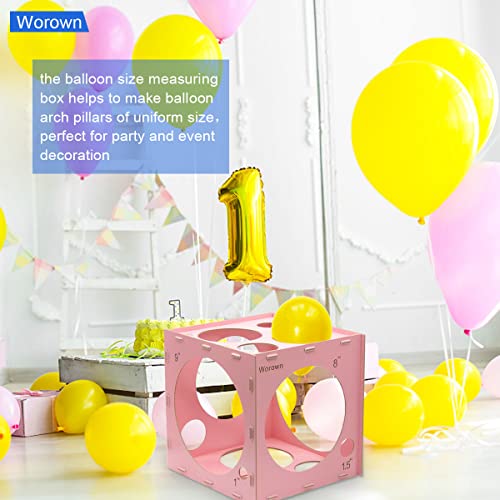Worown 14 Holes Pink Collapsible MDF Balloon Sizer Box, 1-10 Inch Balloon Sizer Cube, Balloon Size Measurement Tools for Balloon Arches, Balloon Decorations