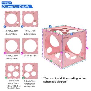 Worown 14 Holes Pink Collapsible MDF Balloon Sizer Box, 1-10 Inch Balloon Sizer Cube, Balloon Size Measurement Tools for Balloon Arches, Balloon Decorations