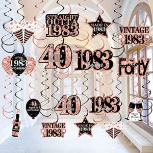 30pcs 40th birthday decorations hanging swirls for women, rose gold vintage 1983 40th birthday foil swirls party supplies, forty year old birthday ceiling hanging decorations