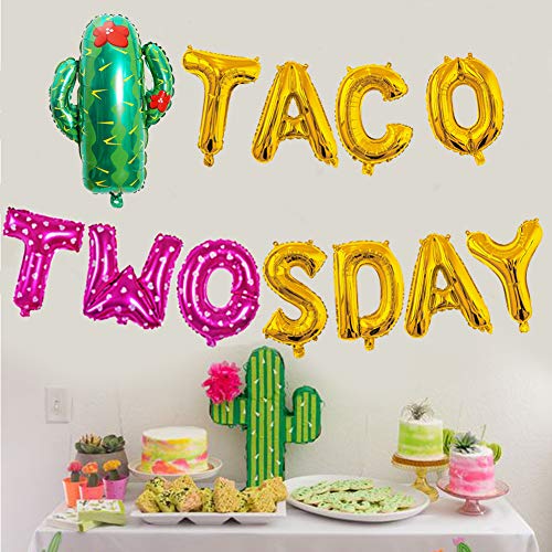 Girl Taco Twosday Birthday Party Decorations, Taco Twosday Balloons Cactus Fiesta Themed Banner for Taco 2sday Birthday Taco 2nd Birthday Party Supplies 14PCS Kit of Qinsly (Pink, Taco 2sDay)