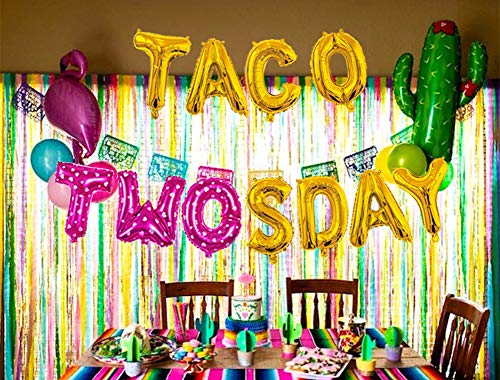 Girl Taco Twosday Birthday Party Decorations, Taco Twosday Balloons Cactus Fiesta Themed Banner for Taco 2sday Birthday Taco 2nd Birthday Party Supplies 14PCS Kit of Qinsly (Pink, Taco 2sDay)