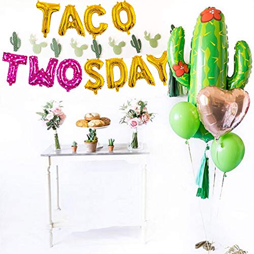 Girl Taco Twosday Birthday Party Decorations, Taco Twosday Balloons Cactus Fiesta Themed Banner for Taco 2sday Birthday Taco 2nd Birthday Party Supplies 14PCS Kit of Qinsly (Pink, Taco 2sDay)