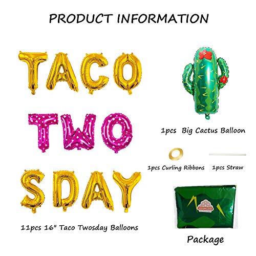 Girl Taco Twosday Birthday Party Decorations, Taco Twosday Balloons Cactus Fiesta Themed Banner for Taco 2sday Birthday Taco 2nd Birthday Party Supplies 14PCS Kit of Qinsly (Pink, Taco 2sDay)