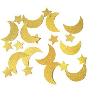 50ft Glitter Moon & Stars Garlands, 6 Pack Gold Double-Side Crescent and Twinkle Stars Paper Hanging Decorations for Birthday Party Baby Shower Engagement Wedding for Nursery Kids Room Home Bedroom