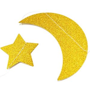 50ft Glitter Moon & Stars Garlands, 6 Pack Gold Double-Side Crescent and Twinkle Stars Paper Hanging Decorations for Birthday Party Baby Shower Engagement Wedding for Nursery Kids Room Home Bedroom