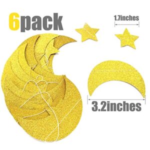 50ft Glitter Moon & Stars Garlands, 6 Pack Gold Double-Side Crescent and Twinkle Stars Paper Hanging Decorations for Birthday Party Baby Shower Engagement Wedding for Nursery Kids Room Home Bedroom