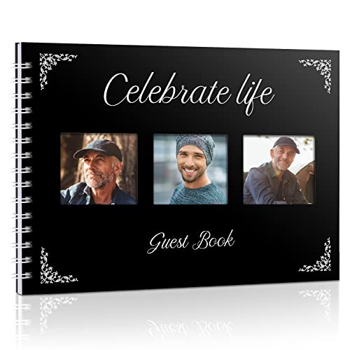 Funeral Guest Book with Picture Pocket Memorial Service Guest Book Funeral Guestbook Sign in Guest Book Celebrate Life Signature and Memory Book for Address Name, 48 Pages, 11 x 8.5 Inch (Classic)