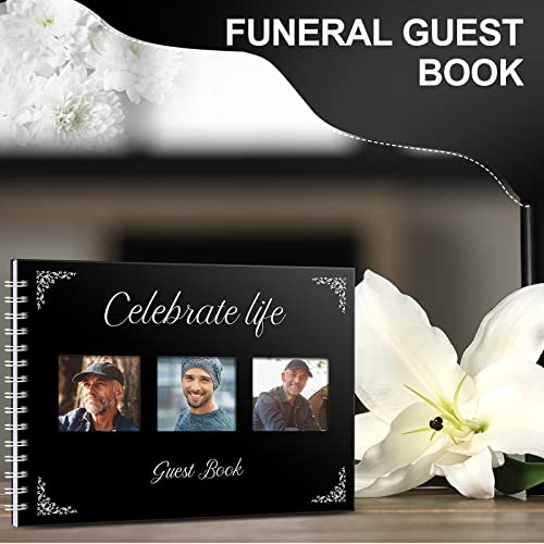 Funeral Guest Book with Picture Pocket Memorial Service Guest Book Funeral Guestbook Sign in Guest Book Celebrate Life Signature and Memory Book for Address Name, 48 Pages, 11 x 8.5 Inch (Classic)