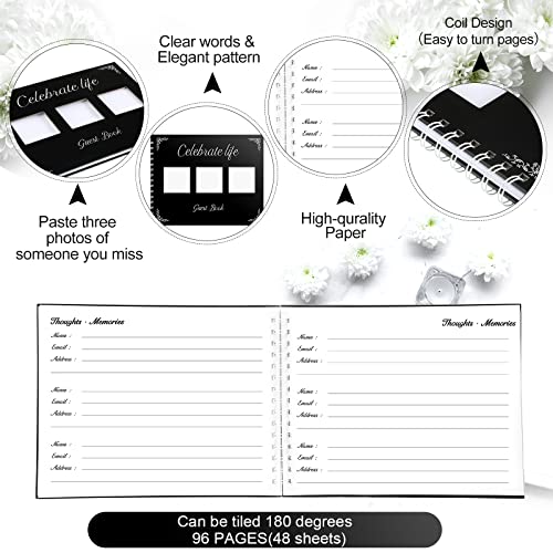 Funeral Guest Book with Picture Pocket Memorial Service Guest Book Funeral Guestbook Sign in Guest Book Celebrate Life Signature and Memory Book for Address Name, 48 Pages, 11 x 8.5 Inch (Classic)