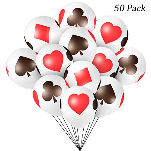 12 Inch Casino Card Night Latex Balloons, 50 Pack Poker Balloons Casino Party Balloons, Casino Night Poker Birthday Decorations