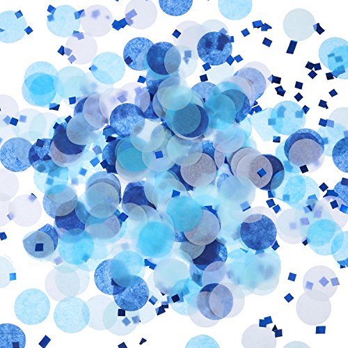 TecUnite 1 Inch Tissue Paper Confetti White Blue Table Confetti for Boys Baby Shower Birthday Decoration, 1.76 oz