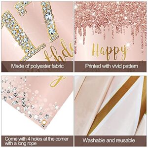 Happy 17th Birthday Door Banner Decorations for Girls, Pink Rose Gold 17 Birthday Door Cover Backdrop Party Supplies, Large Seventeen Year Old Birthday Poster Sign Decor