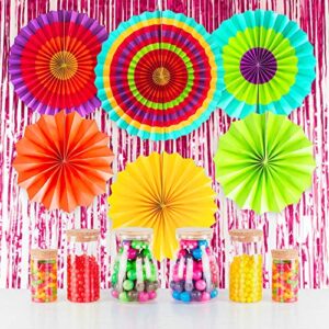 Super Z Outlet 12 Paper Fan Mexican Fiesta/Cinco De Mayo /Carnival/ Taco Tuesday Kids Party Hanging Decoration Supplies