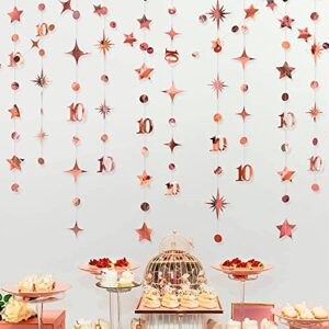 rose gold 10th birthday decorations number 10 circle dot twinkle star garland metallic hanging streamer bunting banner backdrop for girls boys ten year old birthday 10th anniversary party supplies