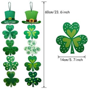 2 Sets St. Patrick's Day Decoration Sign Shamrock Clover Irish Green Front Door Hanging Garland Decor Welcome Sign for St. Patrick's Day Themed Party Favors