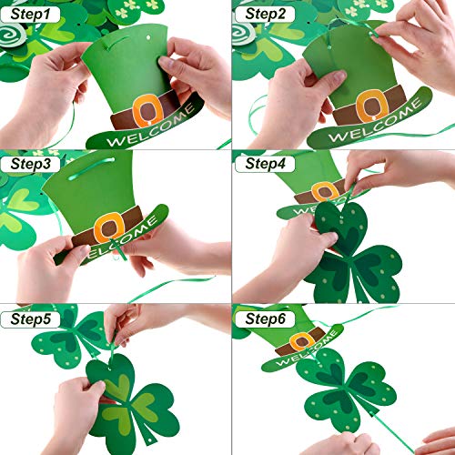 2 Sets St. Patrick's Day Decoration Sign Shamrock Clover Irish Green Front Door Hanging Garland Decor Welcome Sign for St. Patrick's Day Themed Party Favors