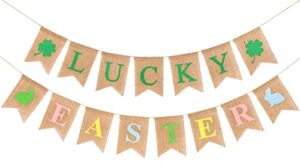 whaline st. patrick’s day banner with string lucky letters burlap banner happy easter rabbit bunting garland pre-assembled hanging decoration for home party supplies