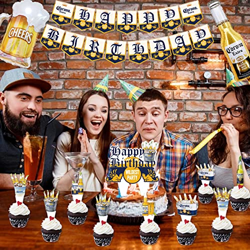 Drivoat 34 Pcs Corona Beer Themed Party, Birthday Party Balloon Decorations, Include Cupcake Decoration , Happy Banner, Aluminum Film latex suit (golden)