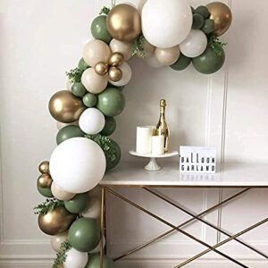 Sage Green Balloon Garland Arch Kit 79PCS Olive Green Peach White Gold Balloons for Forest Safari Jungle Tropical Theme Decorations Baby Bridal Shower Birthday Party