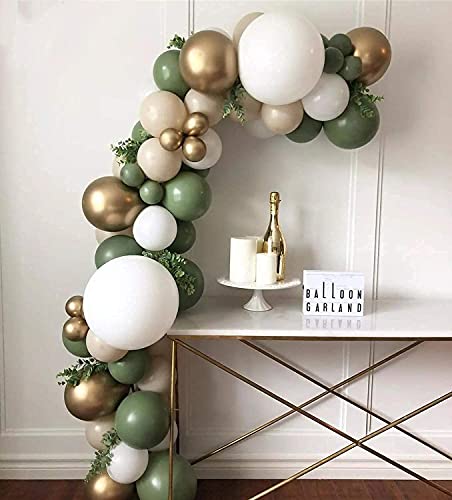 Sage Green Balloon Garland Arch Kit 79PCS Olive Green Peach White Gold Balloons for Forest Safari Jungle Tropical Theme Decorations Baby Bridal Shower Birthday Party