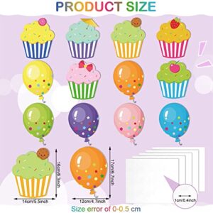 60 Pieces Colorful Cupcake Cutouts Birthday Classroom Bulletin Board Decorations Creative Cupcake Balloons Cutouts Name Tags for Classroom Door Decorations(Cupcake, Balloons)