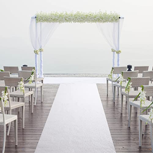 Leaf Print White Aisle Runner for Wedding Ceremony, Reception, Indoor and Outdoor Banquets (3 x 50 ft)