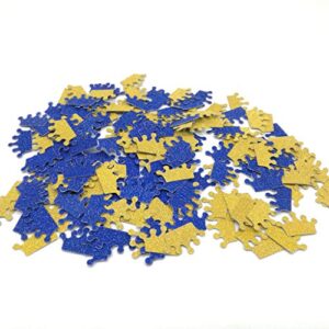 Hemarty Gold Royal Blue Glitter Crown Confetti Princess Baby Shower Decorations Crown Confetti Baby Girl Birthday Decorations Princess Girl's Birthday 200pc (Gold Royal Blue)