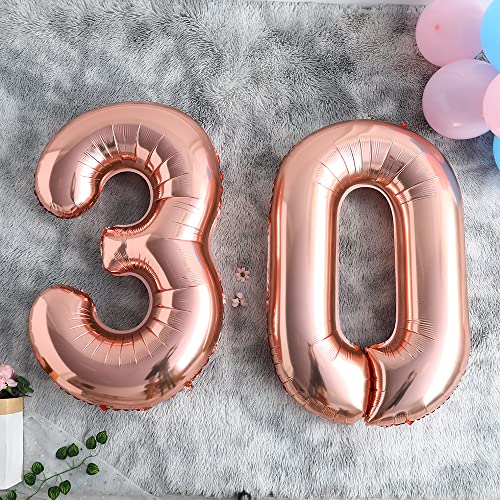 BALONAR 40 inch Jumbo 30 Rose Gold Foil Balloons for 30th Birthday Party Supplies,Anniversary Events Decorations and Graduation Decorations