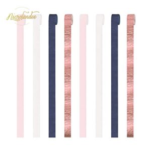 NICROLANDEE 8 Rolls Navy-Blue Pink Rose Gold Crepe Paper Streamers for Gender Reveal, Birthday, Wedding, Bridal Shower, Baby Shower, Bachelorette, Engagement Party Decorations, 4.5cm x 25m
