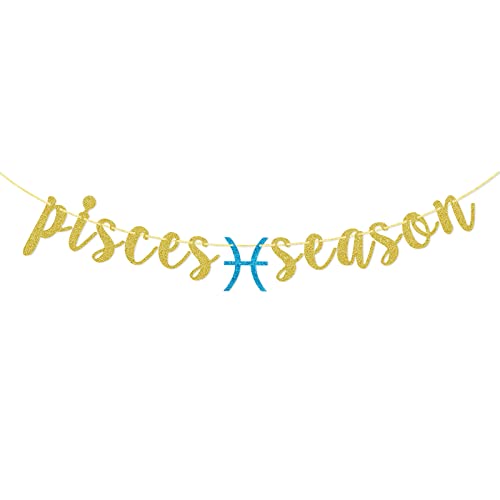 Pisces Season Birthday Banner Zodiac Birthday Party Decorations February March Astrology Sign Gold Glitter String Decor