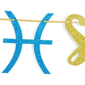 Pisces Season Birthday Banner Zodiac Birthday Party Decorations February March Astrology Sign Gold Glitter String Decor