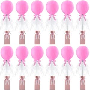 12 packs tulle tutu balloons with candy cake dessert box for baby shower centerpieces girls birthday party wedding table decorations, 12 inches balloon white tulle cover (pink)