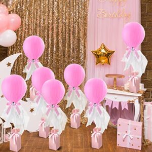 12 Packs Tulle Tutu Balloons with Candy Cake Dessert Box for Baby Shower Centerpieces Girls Birthday Party Wedding Table Decorations, 12 Inches Balloon White Tulle Cover (Pink)