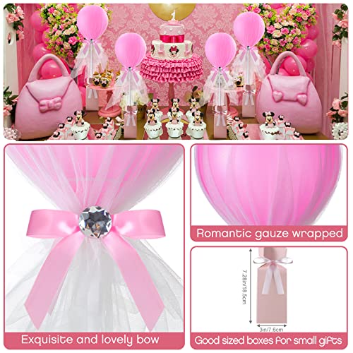 12 Packs Tulle Tutu Balloons with Candy Cake Dessert Box for Baby Shower Centerpieces Girls Birthday Party Wedding Table Decorations, 12 Inches Balloon White Tulle Cover (Pink)