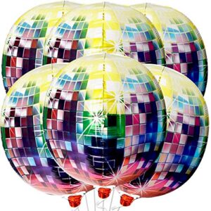 giant, disco ball balloons 22 inch – pack of 6, disco balloons | 4d round 360 degree disco ball balloon for 80s party decorations | neon balloons for disco party decorations | 70s party decorations