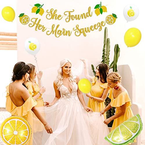 Lemon Bridal Shower Decorations, Homond Party She Found Her Main Squeeze Banner Cake Cupcake Toppers, Fruits Theme Supplies Kit, Paper Fans Balloons for Lemonade Citrus Party, Yellow