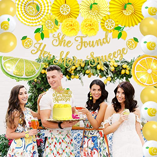 Lemon Bridal Shower Decorations, Homond Party She Found Her Main Squeeze Banner Cake Cupcake Toppers, Fruits Theme Supplies Kit, Paper Fans Balloons for Lemonade Citrus Party, Yellow