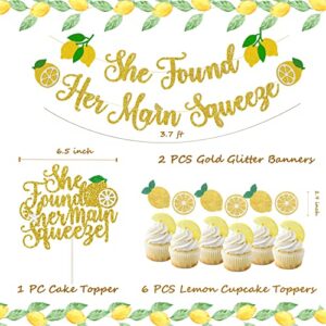 Lemon Bridal Shower Decorations, Homond Party She Found Her Main Squeeze Banner Cake Cupcake Toppers, Fruits Theme Supplies Kit, Paper Fans Balloons for Lemonade Citrus Party, Yellow